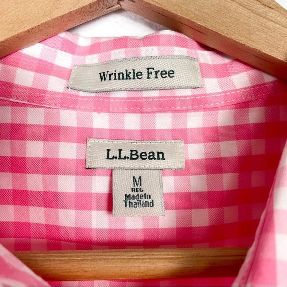 L.L Bean wrinkle free pink gingham plaid button down 100% cotton Sz. M | barbie - Picture 7 of 8